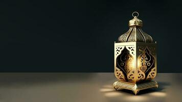 realistisch verlichte Arabisch lantaarn Aan achtergrond. Islamitisch religieus concept. 3d veroorzaken. foto