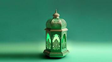 realistisch Arabisch lantaarn Aan groen achtergrond. 3d veroorzaken. foto