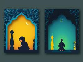 mooi groet kaarten of Sjablonen voor Islamitisch festival van heilig maand Ramadan concept. foto