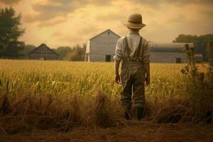 Amerikaans boer kind jongen. genereren ai foto