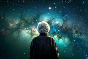 astronoom oud wetenschapper sterrenhemel lucht nacht. genereren ai foto