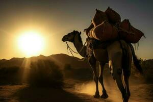 kameel dragen laden goederen. genereren ai foto