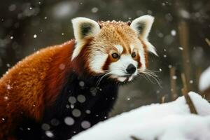 rood panda winter huid. genereren ai foto