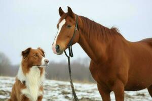 collie hond paard winter. genereren ai foto