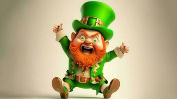 3d geven van grappig elf van Ierse folklore Mens karakter tonen duim ups en kopiëren ruimte. st. Patrick dag concept. foto