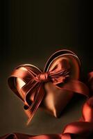 3d veroorzaken, glanzend koper hart vorm verpakt met zijde lintje. gelukkig Valentijnsdag dag concept. foto