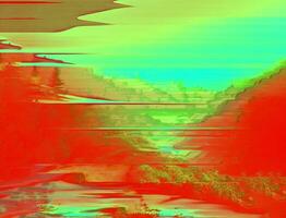 glitchy rood en lucht blauw een vervormd en creatief digitaal effect foto