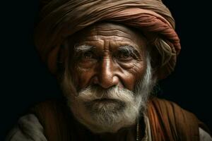 Indisch oud Mens gezicht volwassen. genereren ai foto