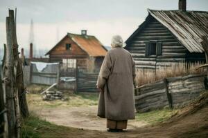 Russisch oud vrouw oud dorp. genereren ai foto