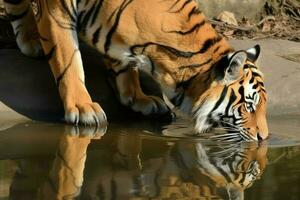 tijger drinken rivier. genereren ai foto