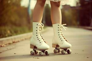 retro klassiek rol skates vrouw. genereren ai foto