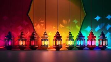 Islamitisch lantaarn met kleurrijk achtergrond voor beide Ramadan en adha eid al adha de feest van offer generatief ai foto