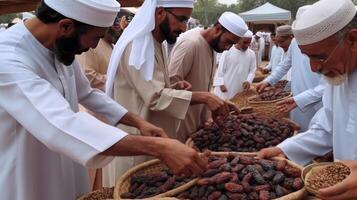 mensen sharing sommige droog datums eid al adha de feest van offer generatief ai foto