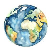 waterverf planeet aarde icoon Aan wit achtergrond. aarde dag of milieu behoud concept. opslaan groen planeet concept foto