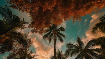 majestueus palm boom met haar weelderig groen bladeren voorzichtig zwaaiend in de wind. ai generatief foto