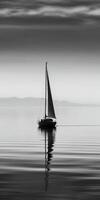 wit beeld van een eenzaam zeilboot Aan een kalmte zee, ai generatief foto