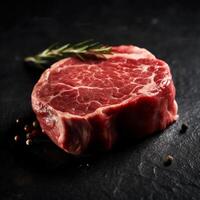 vers ongekookt rundvlees steak, zwart achtergrond. ai generatief foto
