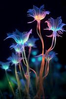 illistration van bioluminescent bloem stengels. ai generatief foto