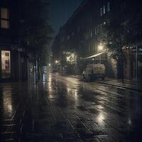 zwaar regen en donker nacht in de stedelijk. ai generatief foto