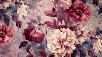 elegant en wijnoogst bloemen behang patroon. ai generatief foto