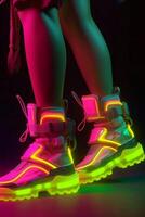 futuristische neon sportschoenen met cyberpunk invloed hebben. ai generatief foto