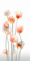glas textuur, bloem stengels, bloemblaadjes, tulp bloemen, wit achtergrond, schoon en transparant. ai generatief foto