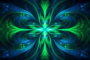 lazer licht fractals, Koninklijk blauw en groente. ai generatief foto