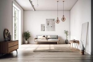 foto van een minimalistische leven kamer. ai generatief