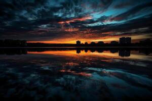 een tafereel in welke de geheel lucht is weerspiegeld in de water. ai generatief foto