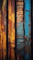 kleurrijk oud houten panelen abstract verweerd schoonheid. ai generatief foto