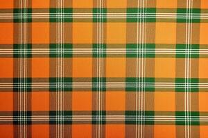 oranje kleding stof textiel patroon, plaid achtergrond, linnen katoen. ai generatief foto