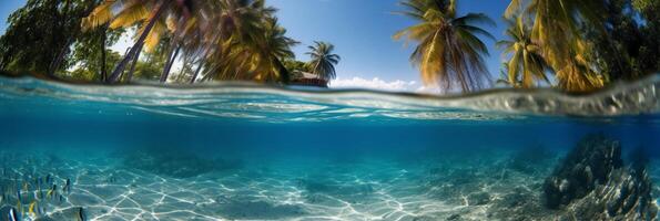 fotograaf van mooi uitnodigend strand tafereel met blauw lucht. ai generatief foto