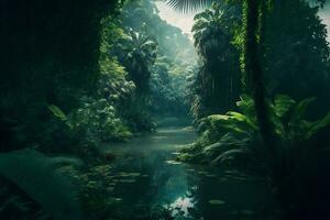 Aziatisch tropisch oerwoud regenwoud in dag. neurale netwerk gegenereerd kunst foto