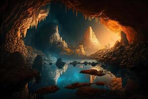 visie binnen de grot, mooi landschap. neurale netwerk ai gegenereerd foto