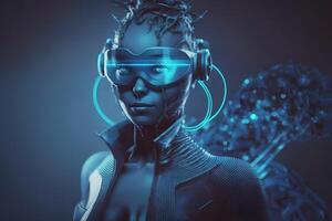 portret van cyberpunk krijger van de toekomst. spel, virtueel realiteit. toekomst technologieën. neurale netwerk ai gegenereerd foto