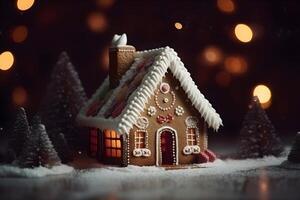 Kerstmis peperkoek huis. eigengemaakt taarten.ai generatief foto