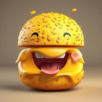 grappig hamburger karakter met smiley gezicht, generatief ai foto