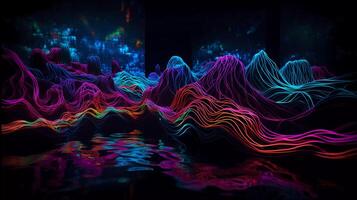 ervaring de fusie van kunst en technologie in gloeiend neon golven aan boord gaan Aan een reis waar de grenzen tussen kunst en technologie generatief ai foto