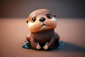 3d schattig zee Otter tekenfilm ai gegenereerd foto