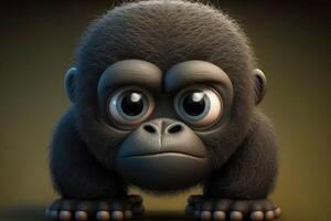 3d schattig groot oog gorilla tekenfilm. ai gegenereerd foto