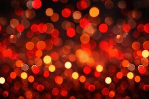 abstract Kerstmis achtergrond met bokeh onscherp lichten en rood kleur.ai gegenereerd foto