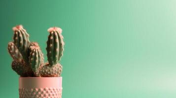 cactus in een pot Aan groen achtergrond. minimaal concept.ai generatief foto