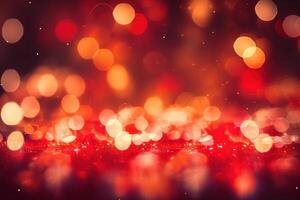 abstract Kerstmis achtergrond met bokeh onscherp lichten en rood kleur.ai gegenereerd foto