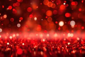 abstract Kerstmis achtergrond met bokeh onscherp lichten en rood kleur.ai gegenereerd foto