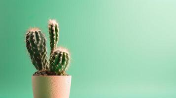 cactus in een pot Aan groen achtergrond. minimaal concept.ai generatief foto