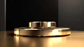 abstract zwart achtergrond met goud podium voor Product presentatie. 3d render.ai generatief foto