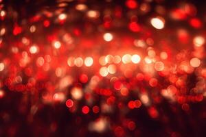 abstract Kerstmis achtergrond met bokeh onscherp lichten en rood kleur.ai gegenereerd foto