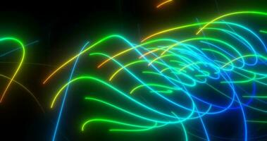 abstract veelkleurig regenboog neon energie laser lijnen vliegend Aan een zwart achtergrond foto