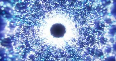 abstract blauw energie tunnel gemaakt van deeltjes en een rooster van high Tech lijnen met een gloeiend achtergrond effect foto