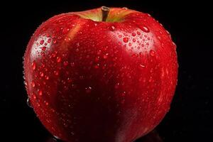 rood appel met water druppels geïsoleerd Aan zwart achtergrond. ai generatief foto